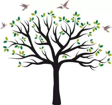 Vinilo de árbol Pájaros volando sobre el árbol verde - TenVinilo