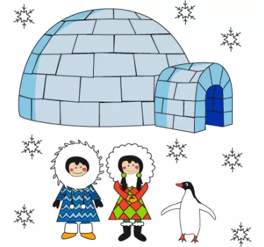 Vinilo pared infantil escena de amigos en el igloo - TenVinilo