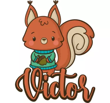 Vinilo para niños ardilla con bellota personalizable - TenVinilo
