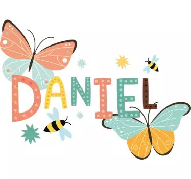 Vinilo habitación bebé mariposas con nombre personalizado - TenVinilo