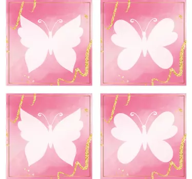 Azulejos vinílicos tonos rosa con mariposas - TenVinilo