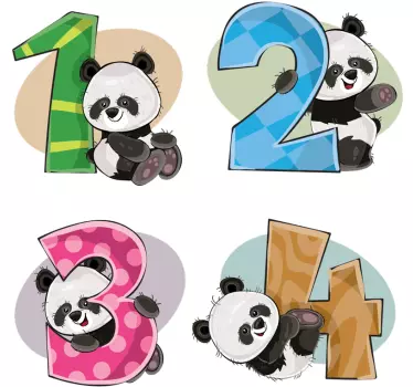 Vinilo pared infantil amigos del número panda - TenVinilo