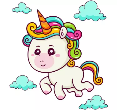 Vinilo pared infantil nubes de unicornio juguetonas - TenVinilo