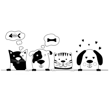 Vinilo nórdico infantil gatitos y perritos - TenVinilo