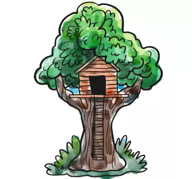 Vinilo pared infantil casa del árbol con escalera - TenVinilo