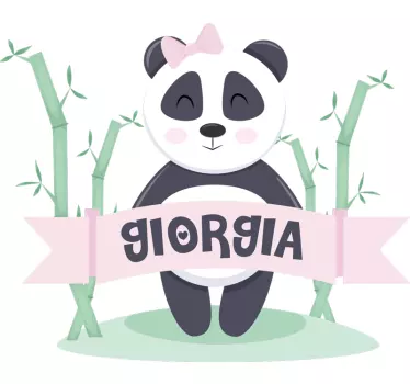 Mural habitación infantil Bebé panda niña con nombre - TenVinilo
