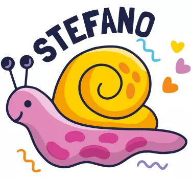 Vinilo para niños caracol morado feliz con nombre - TenVinilo
