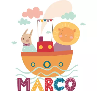 Vinilo pared infantil barco de amigos animales - TenVinilo