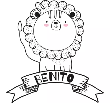 Vinilo para niños león blanco nórdico con nombre - TenVinilo