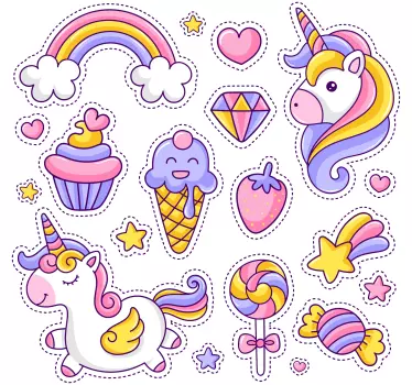 Vinilo para niños unicornios y dulces coloridos - TenVinilo