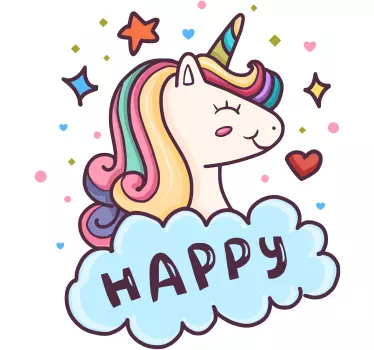 Vinilo de unicornio en nube de felicidad - TenVinilo