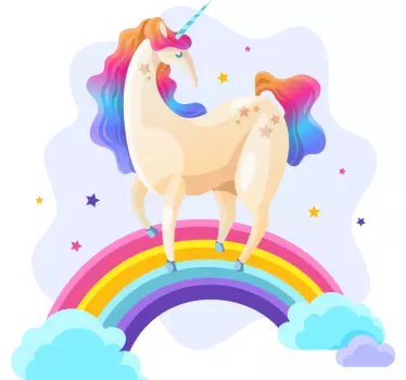 Vinilo pared infantil paisaje de sueños arcoíris unicornio - TenVinilo