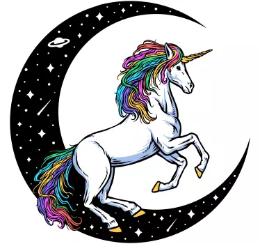 Vinilo de unicornio en luna menguante negra - TenVinilo