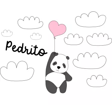 Vinilo pared infantil panda con globo - TenVinilo