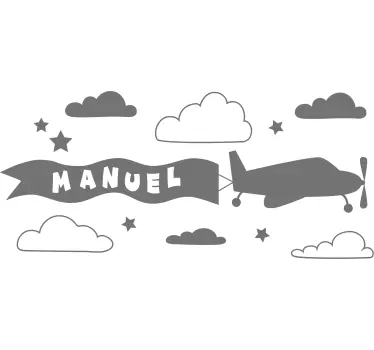 Vinilo decorativo ilustración Plano dibujo nombre con nubes - TenVinilo