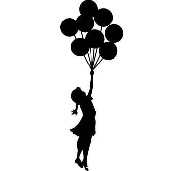 Vinilo pared salón Banksy niña globos monocolor - TenVinilo