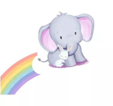 Vinilo pared infantil elefante y conejito lindos - TenVinilo