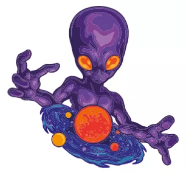Vinilo espacio extraterrestre morado sosteniendo planetas - TenVinilo