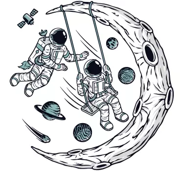 Vinilo para niños astronautas jugando en la luna - TenVinilo