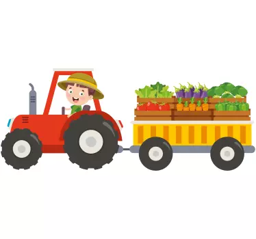 Vinilo para niños tractor granjero con fruta - TenVinilo