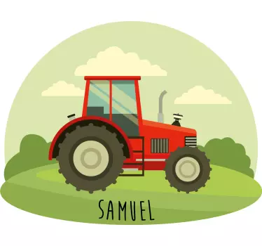 Vinilo para niños tractor en el campo con nombre - TenVinilo