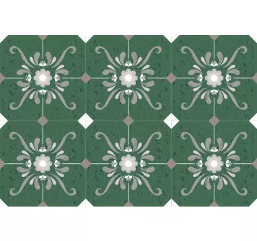 Azulejos vinílicos patrón verde vintage - TenVinilo