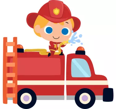 Mural infantil habitación Camión de bomberos para niños - TenVinilo
