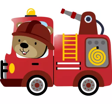 Vinilo pared infantil osito lindo camión de bomberos - TenVinilo