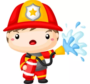 Vinilo para niños bombero apagando fuego - TenVinilo