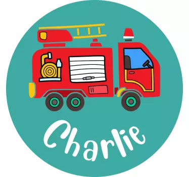 Vinilo infantil camión bomberos con nombre - TenVinilo