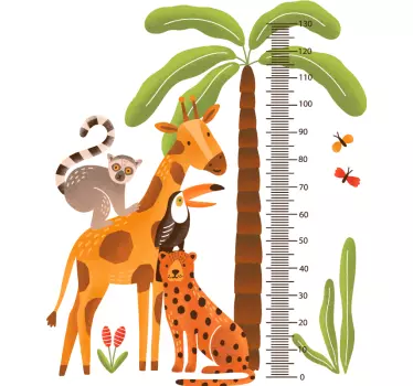 Vinilo medidor palmera con animales - TenVinilo