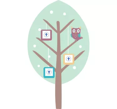Vinilo pared infantil lindo árbol de búhos - TenVinilo