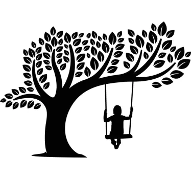 Vinilo de árbol para pared árbol ventoso con niña en columpio - TenVinilo