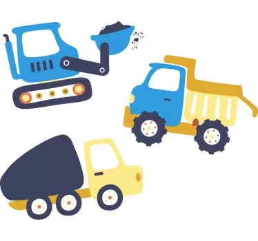 Vinilo para niños set vehículos construcción - TenVinilo