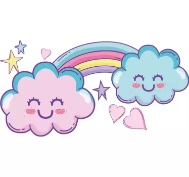 Vinilo decorativo cartoon Sonrientes nubes de arco iris de dibujo - TenVinilo