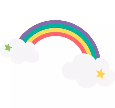 Vinilo infantil arcoíris en nubes con estrellas - TenVinilo