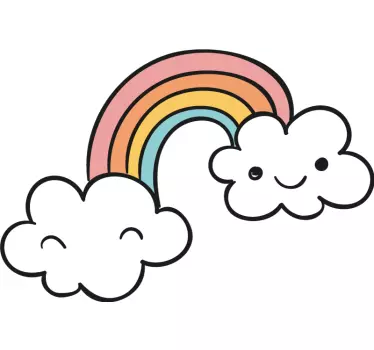 Vinilo para niños arcoíris pastel entre nubes  - TenVinilo