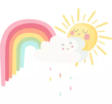 Vinilo infantil arcoíris con nube y sol - TenVinilo