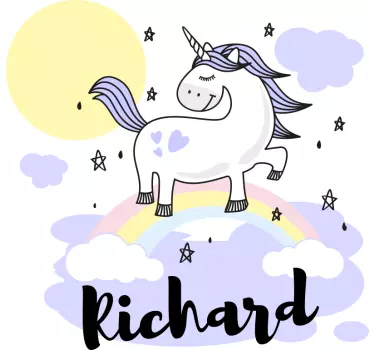 Vinilo pared infantil diseño de unicornio con nombre - TenVinilo