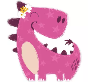 Vinilo pared infantil dinosaurio adorable color rosa - TenVinilo