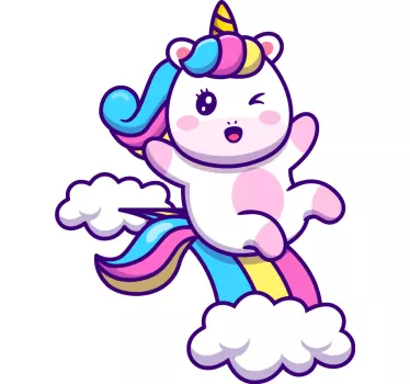 Vinilo para niñas unicornio saltando en nubes - TenVinilo