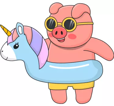 Vinilo infantil cerdo flotador unicornio - TenVinilo