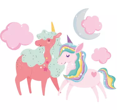 Vinilo pared infantil con imágenes de unicornio lindo - TenVinilo