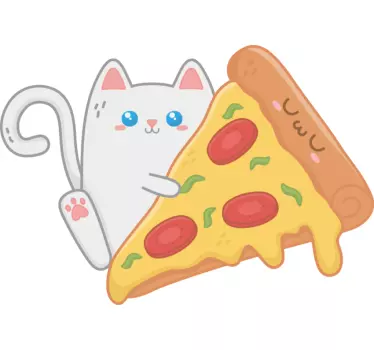 Vinilo decorativo ilustración Gato kawaii con pizza - TenVinilo