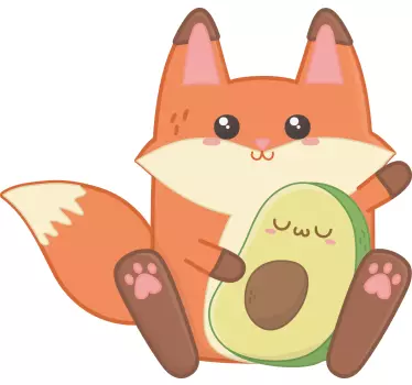 Vinilo decorativo ilustración Zorro kawaii con aguacate - TenVinilo