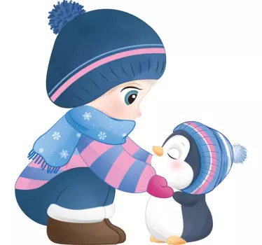 Vinilo pared infantil niño y pingüino - TenVinilo