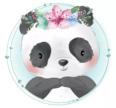 Vinilo pared infantil panda diseño floral - TenVinilo