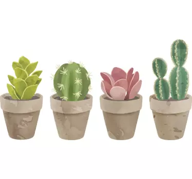Vinilo de flor Conjunto de cactus en macetas. - TenVinilo
