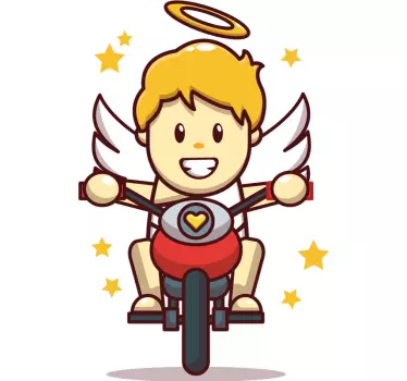 Vinilo pared infantil Ángel en motocicleta - TenVinilo