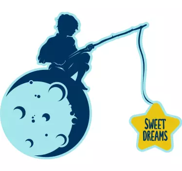 Vinilo pared infantil niño pescando en la luna - TenVinilo
